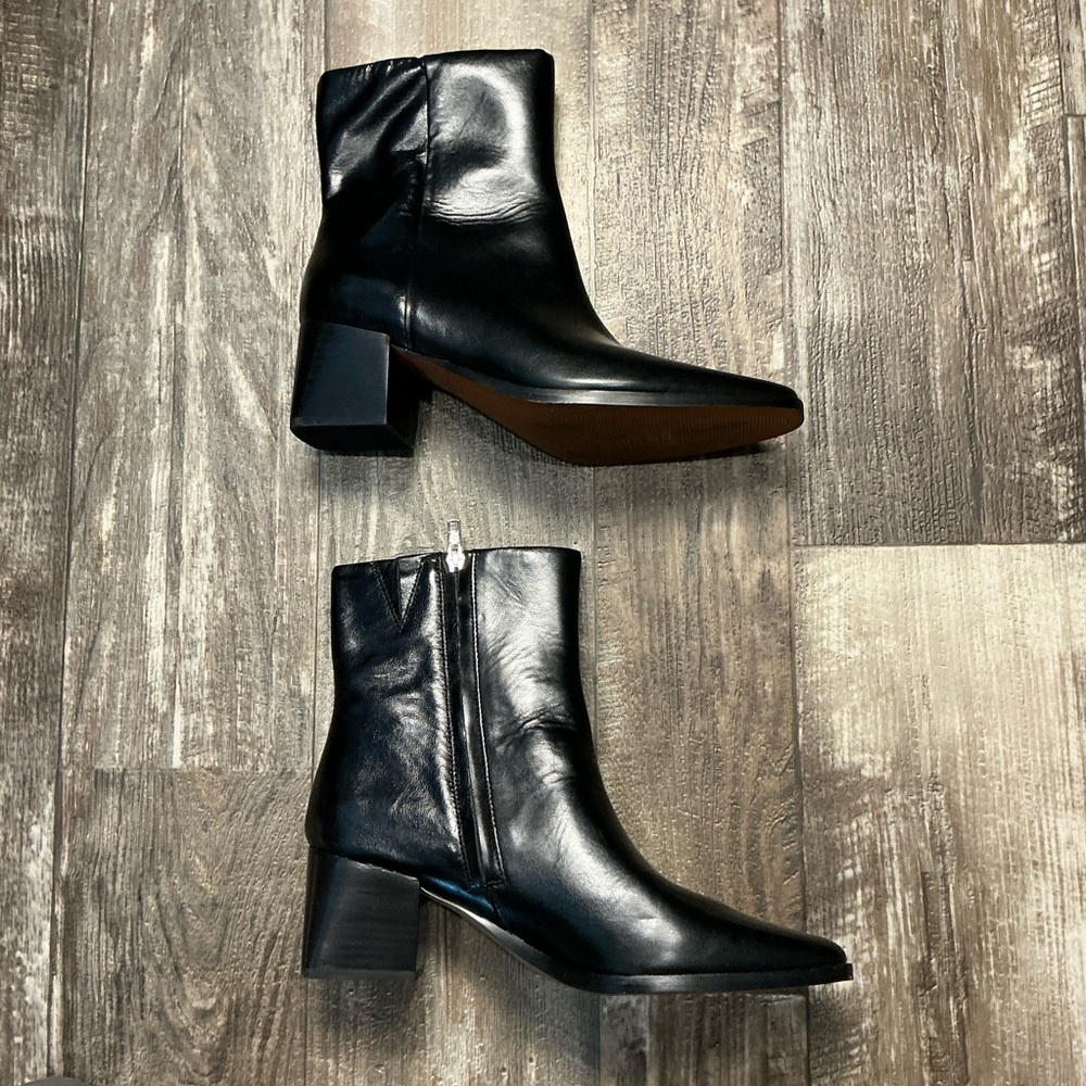 Madewell Women's Black Leather Ankle Boots - Sleek Zip Booties Size 10.5 - Picture 9 of 12